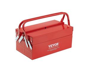 VEVOR Boîte à Outils Métal 355,6 mm, Caisse à Outils 2 Niveaux, Organisateur Coffre Outils Pliable 2 Plateaux, Couvercle Rabattable, Poignée, Trou de Verrouillage, pour Atelier Réparation Usine Maison
