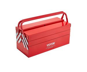 VEVOR Boîte à Outils Métal 457,2 mm, Caisse à Outils 3 Niveaux, Organisateur Coffre Outils Pliable 4 Plateaux, Couvercle Rabattable, Poignée, Trou de Verrouillage, pour Atelier Réparation Usine Maison