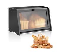 VEVOR Boîte à Pain pour Comptoir de Cuisine 1 Niveau, Récipient de Stockage pour Pain de Style Ferme, Grande Capacité, avec Panneau de Porte Ondulé en Acrylique, Rangement Alimentaire, Noir