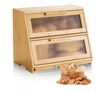 VEVOR Boîte à Pain pour Comptoir de Cuisine 2 Niveaux, Récipient de Stockage pour Pain de Style Ferme, Grande Capacité, avec Panneau de Porte Ondulé en Acrylique, Rangement Alimentaire, Naturel