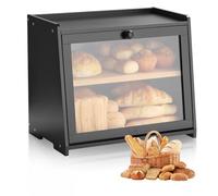 VEVOR Boîte à Pain pour Comptoir de Cuisine à 2 Niveaux, Récipient de Stockage pour Pain de Style Ferme, Grande Capacité, avec Panneau de Porte Ondulé en Acrylique, Rangement Alimentaire, Noir