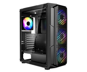 VEVOR Boîtier PC Gamer, Tour Moyenne, avec 4 Ventilateurs ARGB 120 mm, Panneau Verre Trempé Haut Débit d'air, Filtre Anti-poussière, Gestion des Câbles, pour GPU 320 mm Longueur, pour ATX, M-ATX, ITX