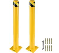 VEVOR Bollard de Sécurité 107x14 cm 2PCs, Borne de Sécurité en Tuyau d'Acier, Revêtement en Poudre Jaune, Barrière de Sécurité avec 8 Boulons d'Ancrage pour Parking, Stationnement, Piétons, Écoles