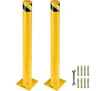 VEVOR Bollard de Sécurité 91x14 cm 2PCs, Borne de Sécurité en Tuyau d'acier, Revêtement en Poudre Jaune, Barrière de Sécurité avec 8 Boulons d'ancrage pour Parking, Stationnement, Piétons, Écoles