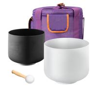 VEVOR Bols chantants en cristal de quartz givré, 2 PCS, 20,3 cm et 25,4 cm, notes A et F, avec sac transport 25,4 cm, 1 maillet en caoutchouc, 2 joints toriques, pour méditation, yoga, guérison sonore