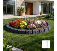 VEVOR Bordure de Jardin Imitation Pierre 1,19 m Bordure Parterre Aspect Pierre Plastique pour Pelouse Allée, Lot de 1, 6 Briques par Section 1190x155x100 mm, 3 Piquets, sans Creuser, Noir Anthracite