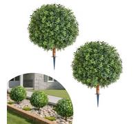 VEVOR Boule Buis Topiaire Artificiel Extérieur avec Piquet, 559 mm, Lot de 2, Fausses Plantes, Faux Arbustes Buissons pour Décoration Extérieur Intérieur, Porche, Patio, Jardin, Balcon, Arrière-cour