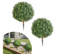 VEVOR Boule Buis Topiaire Artificiel Extérieur avec Piquet, 559 mm, Lot de 2, Fausses Plantes, Faux Arbustes Buissons pour Décoration Extérieur Intérieur, Porche, Patio, Jardin, Balcon, Arrière-Cour