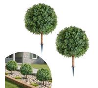 VEVOR Boule Buis Topiaire Artificiel Extérieur avec Piquet, 686 mm, Lot de 2, Fausses Plantes, Faux Arbustes Buissons pour Décoration Extérieur Intérieur, Porche, Patio, Jardin, Balcon, Arrière-cour