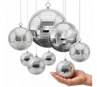 VEVOR Boules à Facettes 100/150/200/300 mm, Lot de 8 Boules Disco Argentées avec Anneaux de Suspension, Facettes Miroir de 2 Tailles, pour Mariage, Anniversaire, Fête, DJ, Club, Scène et Décoration