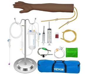 VEVOR Bras d'Entraînement pour Perfusion Intraveineuse, Adulte Peau Foncé en PVC Bras de Formation, Haute Simulation Bras de Pratique de Ponction Veineuse, Kit Complet Modèle Prise de Sang Labo École