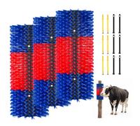 VEVOR Brosse à Gratter Bétail 3 Pièces, Grattoir pour Vaches, Chèvres, Chevaux, Bovins, Cochons, Toilettage et Soulager Démangeaison Dos, 43x19 cm, Installation sur Poteaux, avec 12 Vis, Bleu et Rouge