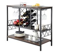 VEVOR Buffet de Bar 100x40x85,5 cm, Meuble de Bar Industrielle, Étagère Cuisine pour Liqueurs et Verres en Bois, avec Porte-verre et Casier à Vin, Assemblage Facile, pour Salon, Maison, Bar Domicile