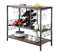 VEVOR Buffet de Bar 100x40x85,5 cm, Meuble de Bar Industrielle, Étagère Cuisine pour Liqueurs et Verres en Bois, avec Porte-Verre et Casier à Vin, Assemblage Facile, pour Salon, Maison, Bar Domicile