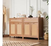 VEVOR Buffet en Rotin Lot de 2 Pièces, Armoire avec 4 Portes Magnétiques et 2 Tiroirs, Meuble de Rangement avec Étagères Réglables, Solution de Rangement pour Couloir, Entrée, Salon, Cuisine, Naturel