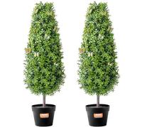 VEVOR Buis Artificiel, Lot de 2, Faux Arbres Topiaires 91,4 cm avec Feuilles Supplémentaires et Pot, Résistante aux UV, Ensemble Fausse Plante Artificielle Verte pour Décoration Intérieur Extérieur