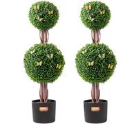 VEVOR Buis Artificiel, Lot de 2, Faux Arbres Topiaires Double Boule 91,4 cm avec Feuilles Supplémentaires et Pot, Résistante aux UV, Ensemble Fausse Plante Artificielle pour Déco Intérieur Extérieur