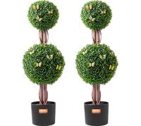 VEVOR Buis artificiel taillé, 121,9 cm de haut (2 pièces), double boule de buis taillé, plante artificielle avec feuilles supplémentaires, pot et petite décoration, set protégé contre les UV