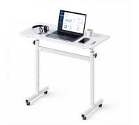 VEVOR Bureau Assis-Debout Réglable en Hauteur 810x410 mm Bureau Mobile, avec roulettes Verrouillables, pour Télétravail, Ordinateur Portable et Maison, avec Crochet, Capacité de Charge 25 kg, Blanc