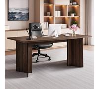 VEVOR Bureau de direction, 160 x 80 x 76 cm, bureau d'ordinateur moderne avec trou de connexion de câble, charge de 113,4 kg, grande table d'étude en bois robuste, pour travail et écriture, noyer