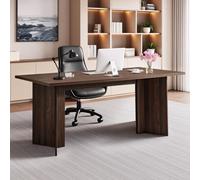 VEVOR Bureau de direction, 160 x 80 x 76 cm, bureau d'ordinateur moderne avec trou de connexion de câble, charge de 113,4 kg, grande table d'étude en bois robuste, pour travail et écriture, noyer