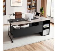 VEVOR Bureau de direction en L, charge de 158,7 kg, bureau d'ordinateur moderne avec support CPU, grande table d'étude en bois robuste avec tiroirs et armoire de rangement, pour travail et écriture