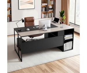VEVOR Bureau de direction en L, charge de 158,7 kg, bureau d'ordinateur moderne avec support CPU, grande table d'étude en bois robuste avec tiroirs et armoire de rangement, pour travail et écriture