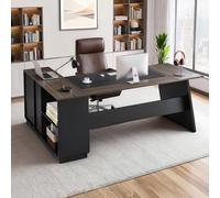 VEVOR Bureau de direction en L, charge de 158,7 kg, bureau d'ordinateur moderne avec tiroirs et armoire de rangement, grande table d'étude en bois robuste, pour travail et écriture, marron et noir