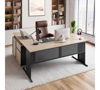 VEVOR Bureau de direction en L, charge de 158,7 kg, bureau d'ordinateur moderne et réversible avec tiroirs et armoire de rangement, grande table d'étude en bois robuste, pour travail et écriture