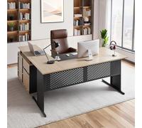 VEVOR Bureau de Direction Réversible en L Avec Armoire de Rangement Capacité 158,7kg Noir et Marron