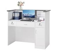 VEVOR Bureau de Réception Rectangulaire 127,5 cm, Comptoir d'accueil Moderne, pour Hall d'Entrée Salon de Coiffure Bureau Entreprise, Banque d’Accueil avec Bandeau Lumineux, 3 Tiroirs et Rangement