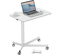 VEVOR Bureau Debout Mobile 723-1122mm Assis Debout Hauteur Réglable Charge 20kg avec Ressort Gaz Roues Pivotantes 360° 2 Verrouillables Table Ordinateur Portable pour Maison Bureau École Blanc Moyen