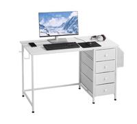 VEVOR Bureau d'ordinateur, 120 x 50 x 76 cm, table de bureau informatique réversible avec 4 grands tiroirs en tissu et 2 crochets latéraux, table d'étude simple et moderne avec cadre en métal, blanc
