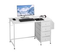 VEVOR Bureau d'ordinateur, 120 x 50 x 76 cm, Table de Bureau Informatique réversible avec 4 Grands tiroirs en Tissu et 2 Crochets latéraux, Table d'étude Simple et Moderne avec Cadre en métal, Blanc