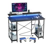 VEVOR Bureau d'ordinateur 120x50x86,5 cm avec éclairage LED intelligent et prises de courant, table de bureau informatique avec support d'écran et étagères de rangement réversibles à 2 niveaux, noir