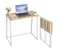 VEVOR Bureau d'ordinateur pliant 80 cm, table de bureau informatique pliable pour petits espaces, poste de travail en panneau de particules robuste avec crochets de rangement, couleur de bois et blanc