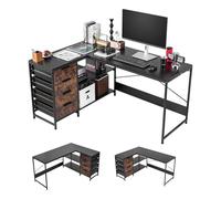 VEVOR Bureau Gaming Angle 150 cm Bureau en L Réversible Table d'Ordinateur PC pour Bureaux à Domicile Travailler Étudier Jouer, Grand Espace de Travail avec Tiroirs et Étagères de Rangement, Moderne