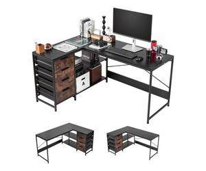 VEVOR Bureau Gaming Angle 150 cm Bureau en L Réversible Table d'Ordinateur PC pour Bureaux à Domicile Travailler Étudier Jouer, Grand Espace de Travail avec Tiroirs et Étagères de Rangement, Moderne