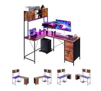 VEVOR Bureau Gaming Angle Éclairage LED Bureau en L Réversible 1,58 m Table d'Ordinateur PC pour Télétravail, avec Prises Électriques, Support pour Unité Centrale Amovible, Tiroirs Rangement, Moderne