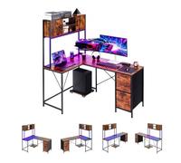 VEVOR Bureau Gaming Angle Éclairage LED Bureau en L Réversible 1,58 m Table d'Ordinateur PC pour Télétravail, avec Prises Électriques, Support pour Unité Centrale Amovible, Tiroirs Rangement, Moderne