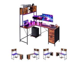 VEVOR Bureau Gaming Angle Éclairage LED Bureau en L Réversible 1,58 m Table d'Ordinateur PC pour Télétravail, avec Prises Électriques, Support pour Unité Centrale Amovible, Tiroirs Rangement, Moderne
