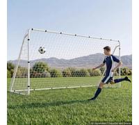 VEVOR But de Football 3,66x1,83 m Cage de Foot en Fer avec Filet PE Blanc, pour Cour Stade Jardin Extérieur, Stable et Durable, Équipement d'Entraînement de Football Portable avec Piquets et Sangles