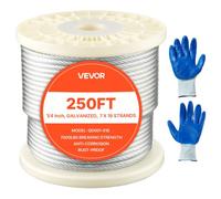 VEVOR Câble Acier au Carbone Galvanisé au Zinc, 6,35 mm x 76,2 m, Câble Métallique Tressé 7x19 Qualité Aéronautique Marine avec Gants, Résistance de Rupture 31,1 kN, pour Garde-corps, Clôture, Rampe