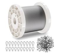 VEVOR Câble Acier Inoxydable, 1,59 mm x 100,6 m, Câble Métallique Inox 304 Tressé 7x7 Qualité Aéronautique Marine avec Manchons, Cosses, Résistance de Rupture 2 kN, pour Garde-corps, Clôture, Rampe