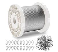 VEVOR Câble Acier Inoxydable, 1,59 mm x 100,6 m, Câble Métallique Inox 304 Tressé 7x7 Qualité Aéronautique Marine avec Manchons, Cosses, Résistance de Rupture 2 kN, pour Garde-corps, Clôture, Rampe