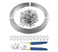 VEVOR Câble Acier Inoxydable, 1,59 mm x 20,2 m, Câble Métallique Inox Tressé 7x7 Qualité Aéronautique Marine avec Pince à sertir, Manchons, Cosses, pour Garde-corps, Rampe Escalier, Clôture, Extérieur