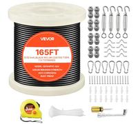 VEVOR Câble Acier Inoxydable 2,38 mm x 50,3 m Cable Inox 304 Kit Fil Tressé Inox Enduit PVC pour Garde-corps Terrasse, Treillis de Jardin, Guirlandes Lumineuses, Résistance à Rupture 2 kN, 7x7 Brins