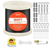 VEVOR Câble Acier Inoxydable 2,38 mm x 50,3 m Cable Inox 304 Kit Fil Tressé Inox Enduit PVC pour Garde-corps Terrasse, Treillis de Jardin, Guirlandes Lumineuses, Résistance à Rupture 2 kN, 7x7 Brins