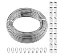 VEVOR Câble Acier Inoxydable, 3,18 mm x 30,5 m, Câble Métallique Inox 316 Tressé 7x7 Qualité Aéronautique Marine avec Manchons, Cosses, Résistance Rupture 7,1 kN, pour Garde-corps, Clôture, Rampe