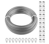 VEVOR Câble Acier Inoxydable, 3,18 mm x 30,5 m, Câble Métallique Inox 316 Tressé 7x7 Qualité Aéronautique Marine avec Manchons, Cosses, Résistance Rupture 7,1 kN, pour Garde-corps, Clôture, Rampe